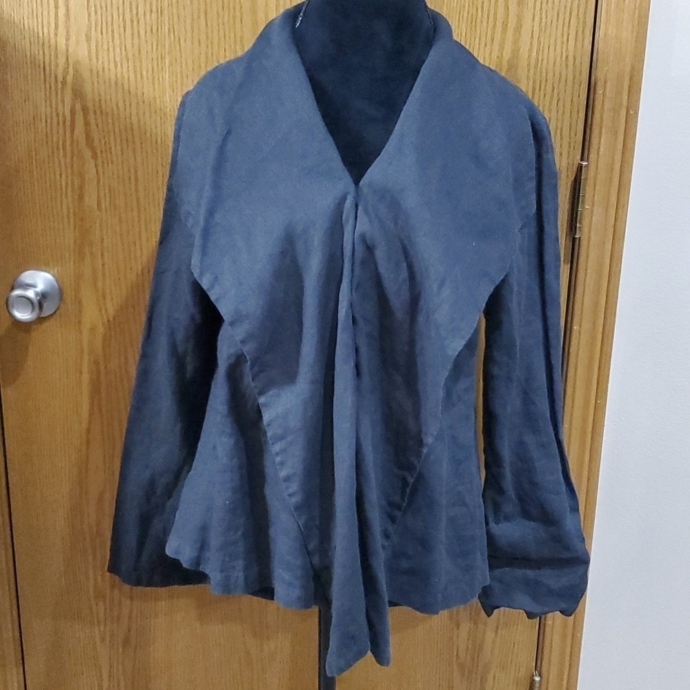 Flax black linen waterfall button up blazer